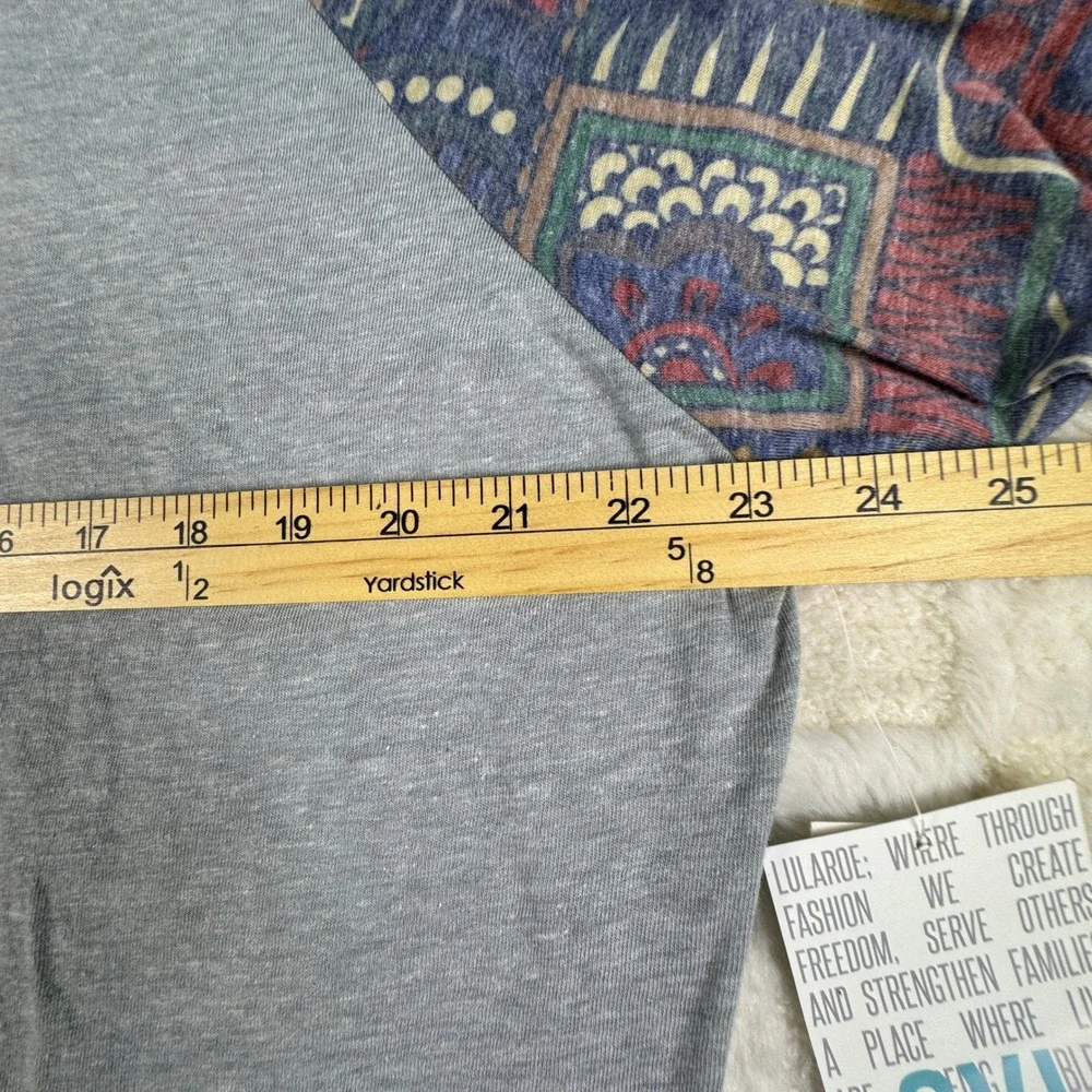 LuLaRoe Randy 2XL Gray Raglan Baseball Tee Multi-Color Geometric Pattern NWT